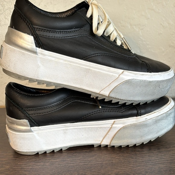Vans Old Skool stacked Black leather lace up platform Sneakers 8.5 - Picture 8 of 9